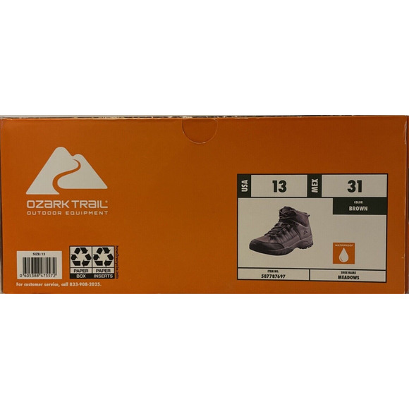 Ozark Trail Men's Hikers Brown Leather Boot. MEADOW Size 13 NEW - Picture 8 of 8